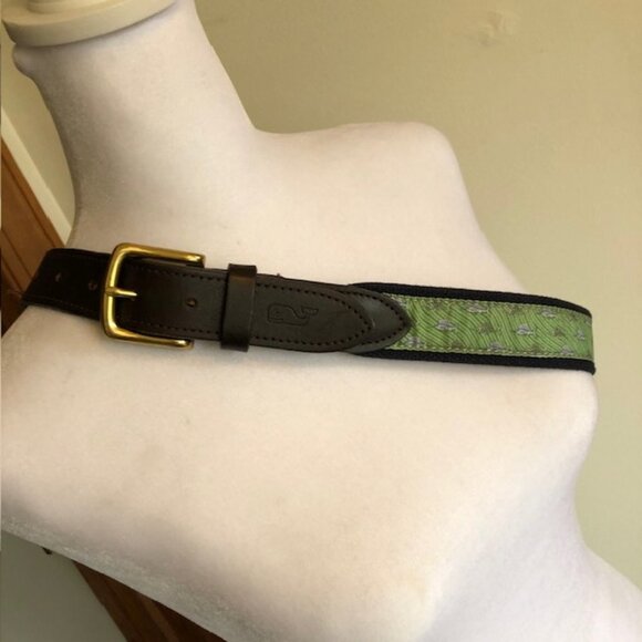 VINEYARD VINES  Marlin Print Canvas Club Leather Trim Belt 32 - Picture 6 of 15
